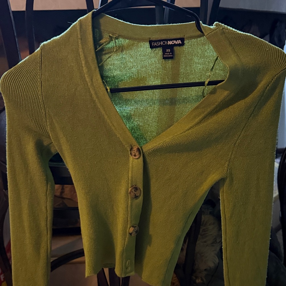 Fashion Nova Lime Button-Up Cardigan